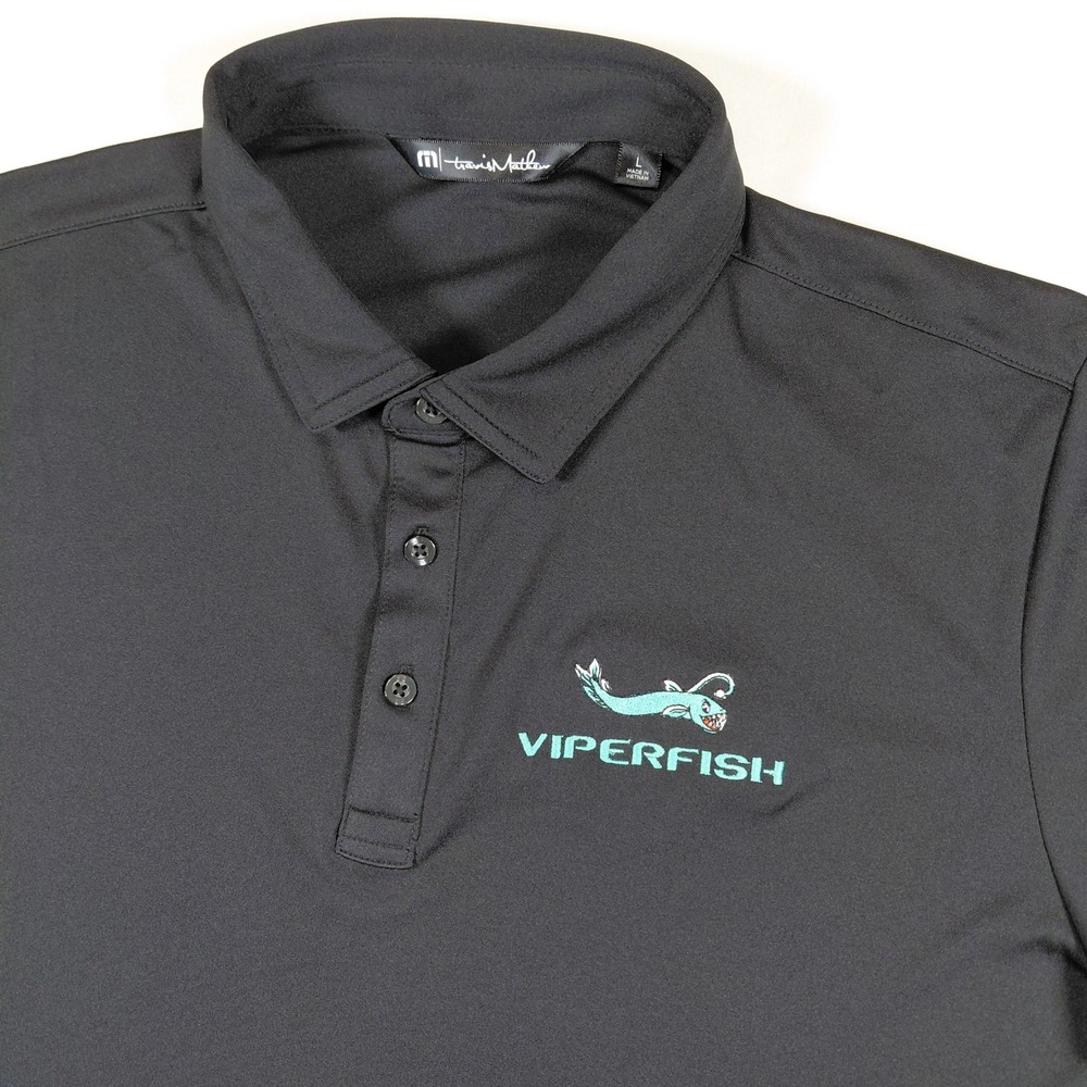 Travis Mathew Viperfish Polo Shirt Mens Large Black Short Sleeve Golf Top L